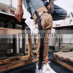 DiZNEW Oem Service High Street Fashion Scratch Denim Mens Cargo Jeans thumbnail-6