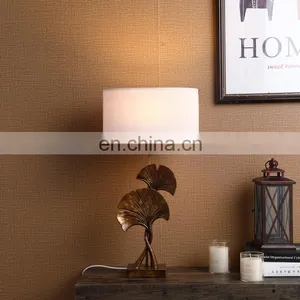 Creative Design Leaf Shape Resin Material Table Decoration Hotel Bedroom Desk Lamp With White Linen Lampshade thumbnail-3