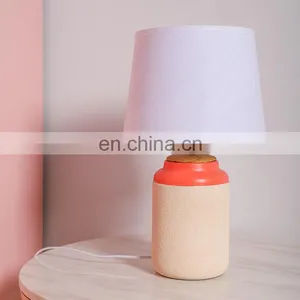 Modern Indoor Decorative Matte Salmon Pink Living Room Porcelain Light for Study With White Lampshade thumbnail-2