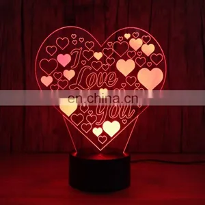 Heart Shape 7 Color Changing 3d Acrylic Led Night Light Lamp Valentine Day Gifts thumbnail-2