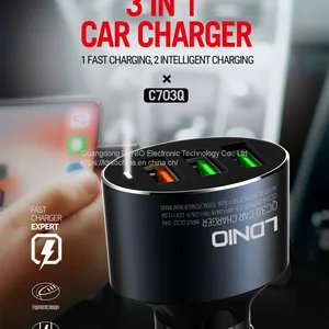 LDNIO C703Q Car Charger USB 2.0 In-car Chargers With 3 USB Ports, QC3.0, 36W thumbnail-1