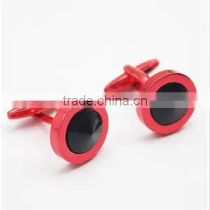 Fashion Jewelry Round Black Red Color Copper Cuff Links Casual Shiny Cufflinks thumbnail-1
