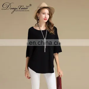 Autumn Women's Casual Half Sleeve 100% Cashmere Sweater O-Neck Solid Pattern Custom Oversize Knitwear With Front Logo thumbnail-5
