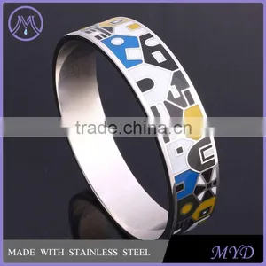 Fashion Ladies Hand Color Enamel Pattern Stainless Steel Bangle thumbnail-1