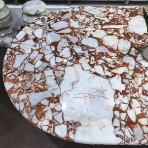 Minimalist Calacatta Red Marble Dining Table and Coffee Table Set Luxury Stone Furniture for Residential and Commercial Projects thumbnail-3