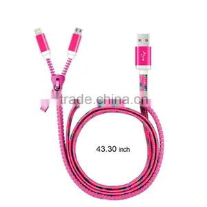 Colorful High Speed Flat Zipper 2 in 1 Data Micro USB Cable thumbnail-4
