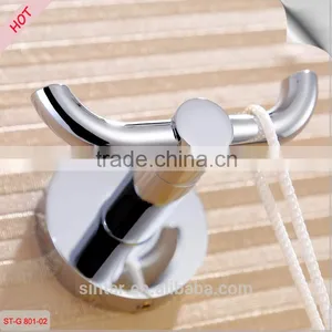 Hot Selling Bathroom Double Prong Robe and Towel Hook, Chrome Solid Brass thumbnail-3