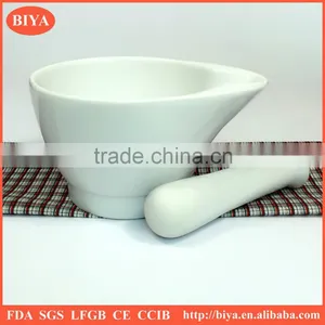 Mortar Mixer Kitchenware White Glazed Porcelain Big Mortar and Pestle Pouring Lip for Lab Use or for Cooking Tools thumbnail-3