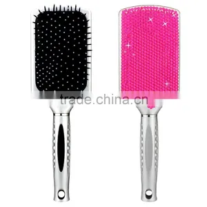 Women's Handcrafted Bling Bling Rhinestones Massaging Paddle Hair Brush Silver/Rose Red thumbnail-1