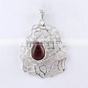 Gemstone Garnet Pendant, Gemstone Silver Jewellery, Online Silver Jewellery thumbnail-6