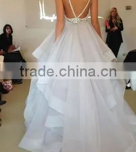 Spaghetti Straps Sweetheart Ivory Organza Wedding Dresses Sexy Open Back Bridal Gowns thumbnail-3
