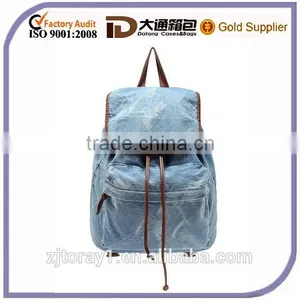 Light Blue Waxed Canvas Backpack With String for Student thumbnail-1