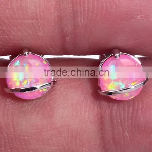 7mm 925 Sterling Silver Single Created Opal Stone Fancy Stud Earring Designs thumbnail-1