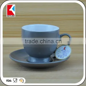 Grey Solid Color Biscuit Ceramic Tea Cup and Saucer,coffee Cup and Saucer thumbnail-1