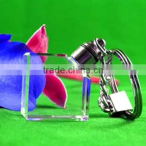 3D Laser Square Crystal Keychain, Crystal Key Ring With Led Light for Promotion thumbnail-2