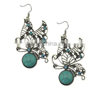 Designs New Retro Nation Bohemian Style Butterfly Turquoise Earrings Wedding Jewelry thumbnail-2