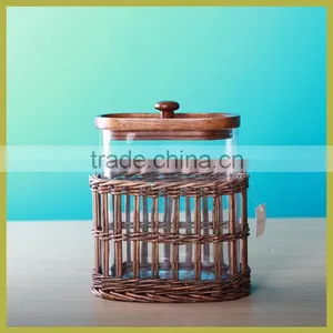 Glass Herb Storage Jars With Wooden and Willow Decoration thumbnail-2