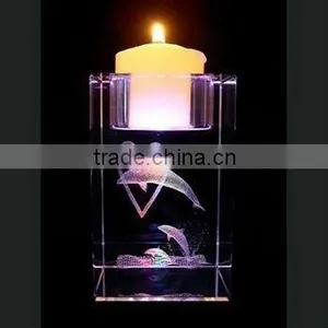 Pure Square Crystal Glass Candle Holder With Laser for Wedding Decorations (R-764 thumbnail-1