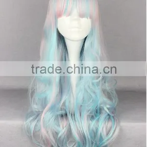 Synthetic Cosplay Light Pink Mixed Light Pink Anime Long Water Curly Lolita Wig N415 thumbnail-2