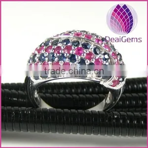 Luxury Ring Sterling Silver and Ruby Saphire (natural), Eighty-two 2mm Faceted Round thumbnail-1