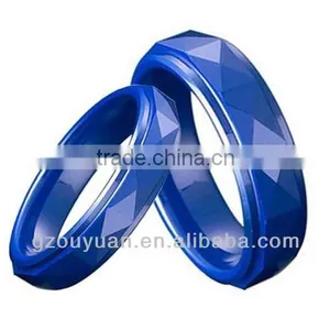 Western Style Simple Design Shining Blue Ceramic Ring, Faceted Blue Ceramic Rings thumbnail-1
