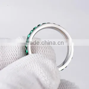 316L Stainless Steel Emerald Green Cubic Zirconia CZ Eternity Wedding 4MM Band Ring thumbnail-3