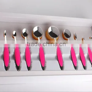 Top Quality Custom Logo Cosmetic Makeup Brushes Rose Gold and White Color 10pcs Oval Makeup Brush Set thumbnail-4