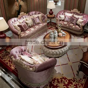 Graceful Living Room Solid Wood Amaranth Color Fabirc Sofa Set thumbnail-1