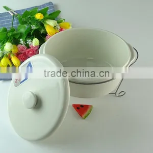 Wholesale White Ceramic Pots , White Ceramic Soup Tureen With Lid , Ceramic Stew Pot With Iron Stand thumbnail-2