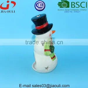 BSCI Certificate Factory Popular Christmas Decoration Snowman, Ceramic Snowman Candle Holder thumbnail-3