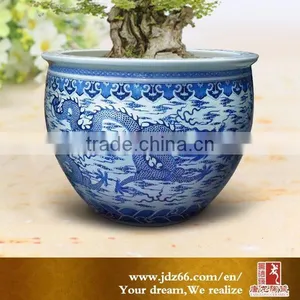 Blue and White Porcelain Excellent Quality Ceramic Pottery Flowers Pot With Dragon Figure for Garden thumbnail-1