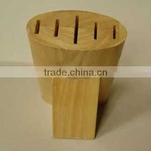 Front Oval Shapped 5- Slots Rubber Wood Knife Block, Stand, Holder thumbnail-1