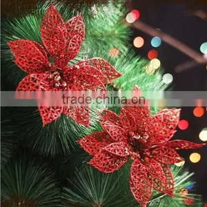 Cheap 6" Glitter Hollow Wedding Party Decor Christmas Flowers Xmas Tree Decorations thumbnail-3