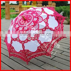 New Arrival Stock White and Rose Colors Victorian Lace Parasol thumbnail-4
