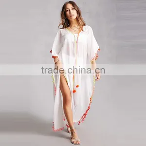 2017 Latest V Neckling Lace Up Short Dolman Sleeves Summer Dress Kaftan HSm9123 thumbnail-5