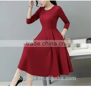 2016 Customized Manufacture Fashionable Wholesale Women Plain Color Dress Long-sleeve Spring Autumn Ladies Dress thumbnail-6