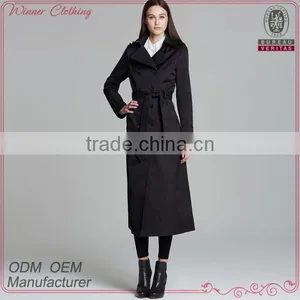 2014 New Fashion Cotton Twill Black Belted Slim Fit Long Maxi Trench Coat for Women thumbnail-1