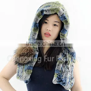 CX-C-242Q Genuine Rex Rabbit Fur Knitted Girls Fashion Winter Hat thumbnail-1