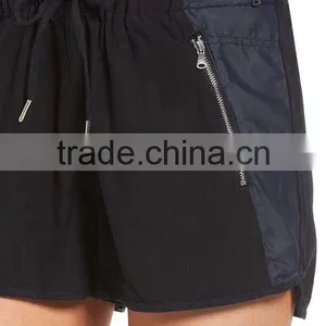MGOO Hot Sale Women's Drawstring Linen Blend Jogging Pants Black Sport Shorts With Zipper Pockets thumbnail-5