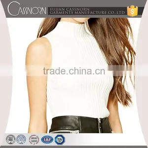 Women Custom White Sleeveless Knitted Sweater thumbnail-3
