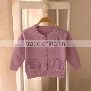 S32897W Kids Sweater Knitted Sweater Girls Sweater Beading Neck Kids Cardigan thumbnail-1