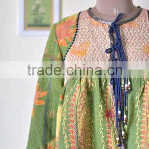 Vintage Kantha Kediyu Style Jacket in Beautiful Vintage Colors ~ Medium thumbnail-2