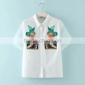 Simple Style Chiffin Wihte V Neck no Collar 7 Sleeve Women Casual Bouse thumbnail-1