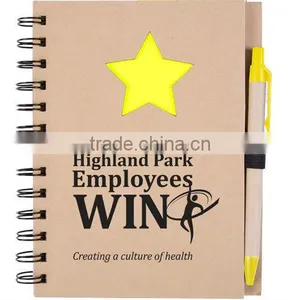 Spiral Hard Kraft Paper Cover Recycle Notebook With Pen thumbnail-1