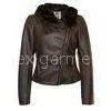 Black Ladies Fur Lined Leather Jacket / Outerwear For Winter / Autumn thumbnail-1
