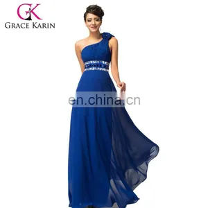 Grace Karin Fashion Girls A-Line One Shoulder Long Blue Evening Dress CL3516 thumbnail-1