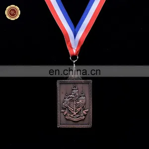 Wr Wholesale Art Crafts Bronze Metal Medal Creative Square Shaped Medal With Ribbon thumbnail-2