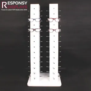 Floor Double Pillars Wood Sunglasses Display Rack With Chroming Metal Pins thumbnail-3