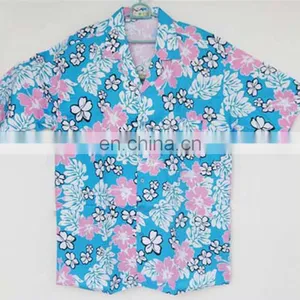 Blue 100% Cotton Short Sleeve Hawaiian Shirt in Holiday thumbnail-1
