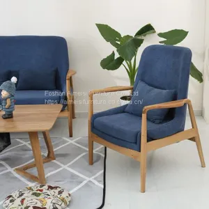 Modern Ash Wood Fabric Cushion Arm Living Room Lounge Chair thumbnail-5